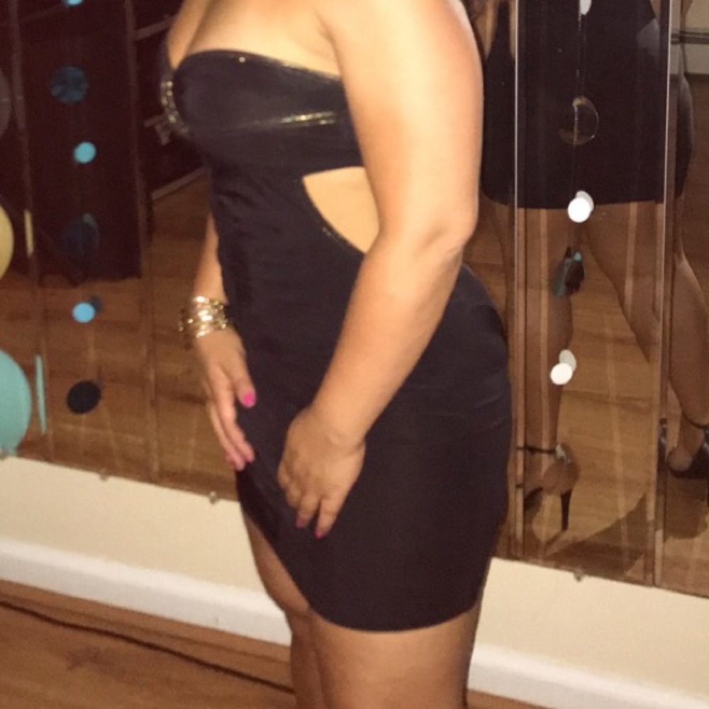 Black Gold Padded Strapless Stretch Tube Top Dress